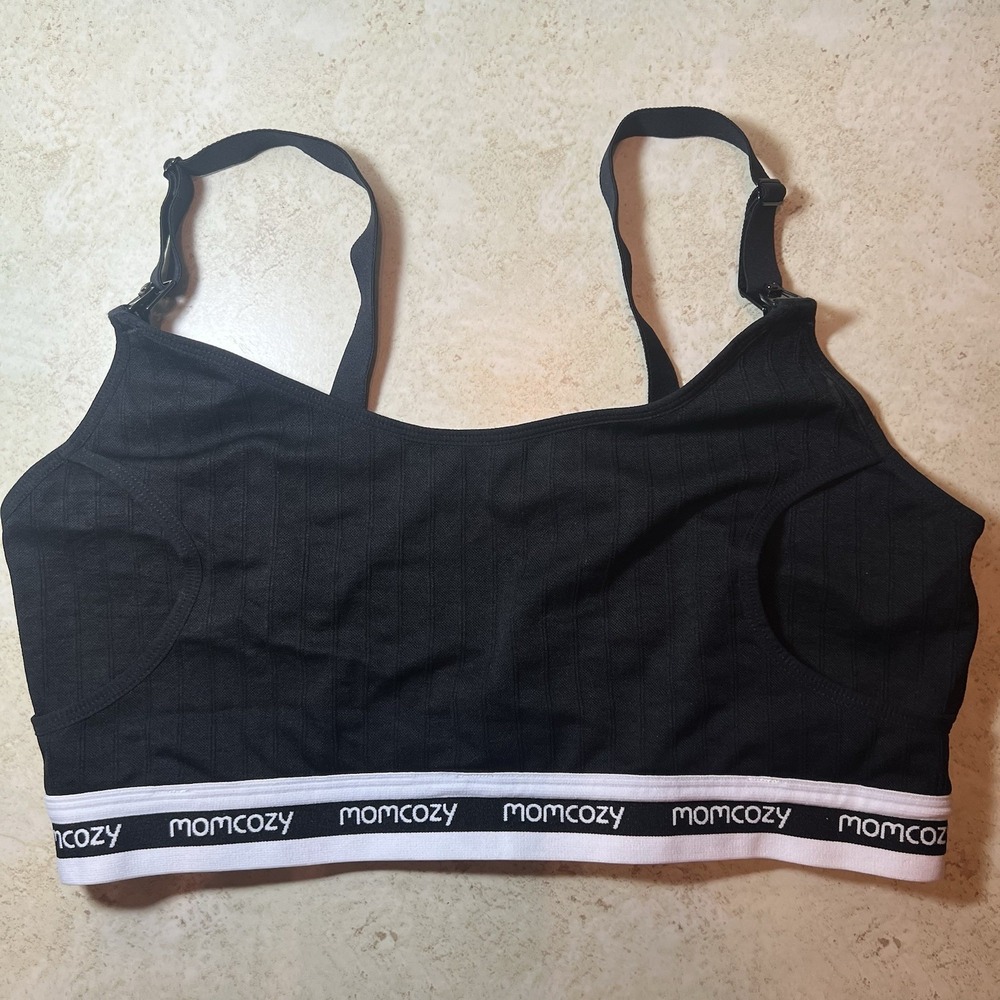 Momcozy Hands Free Pumping & Nursing Bra 2 In 1 Size XL Black Adjustable EUC